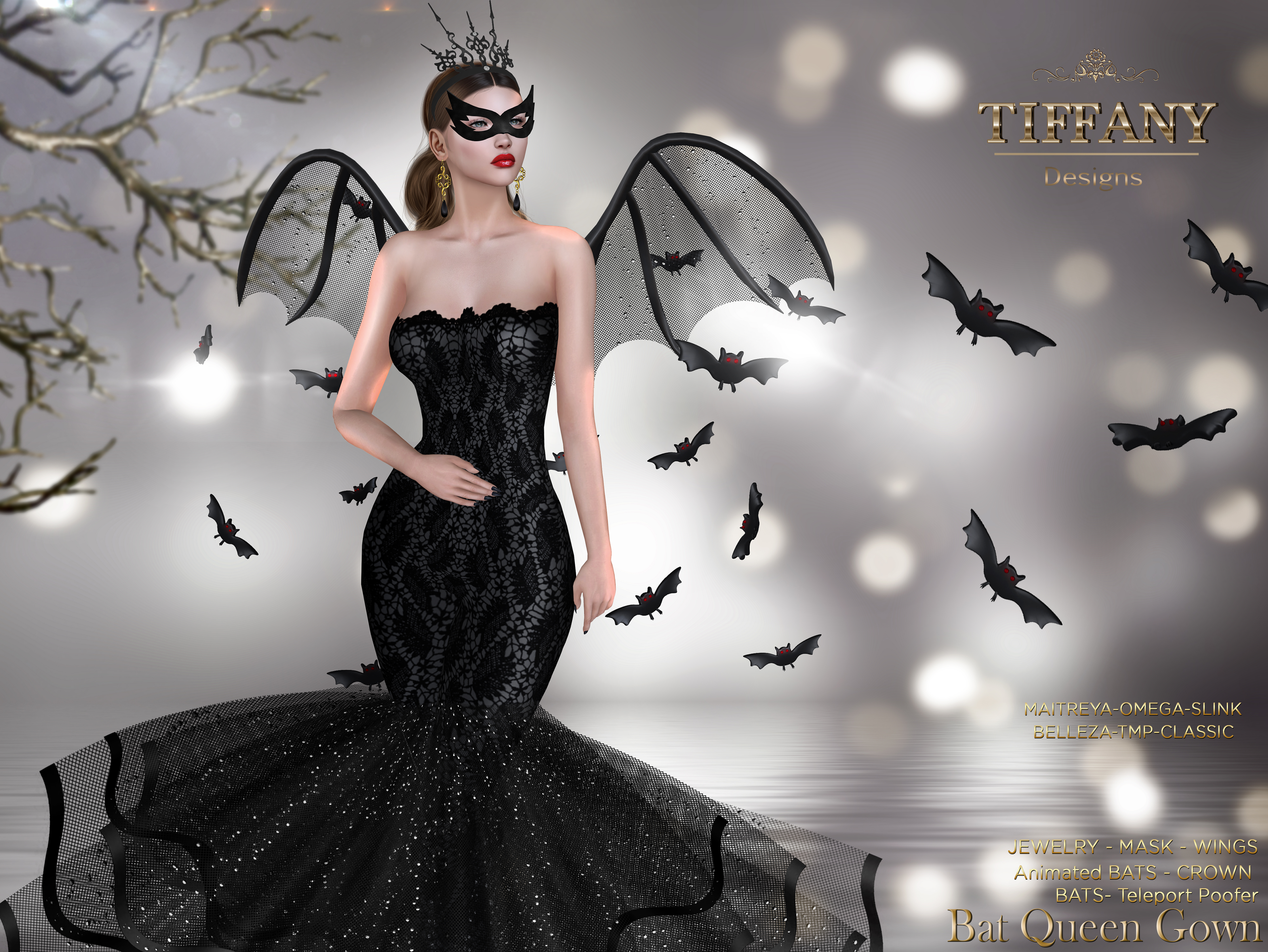 TD Bat Queen Gown with Appliers - Halloween